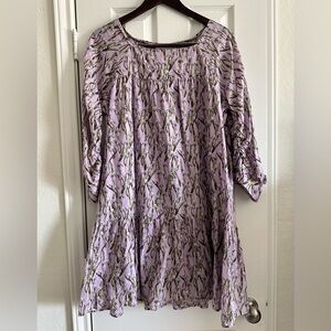 Happy X Nature - Women's Boho Tiered Floral Lavender Iris Print Dress, Size XL